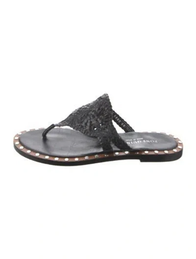 Pre-owned Pons Quintana Leather Studded Accents Flip Flops In Grey