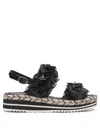 Pons Quintana Textured Black Leather Platform Sandals In Black