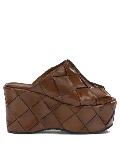 Pons Quintana Elisa Woven Leather Platform Sandals In Brown