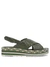 Pons Quintana Woven Leather Platform Sandals With Adjustable Buckle In Green