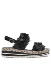 Pons Quintana Textured Black Leather Platform Sandals In Black