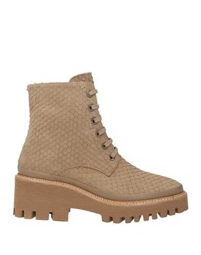 Pons Quintana Woman Ankle Boots Khaki Size 7 Leather In Beige