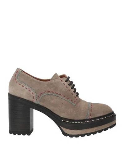 Pons Quintana Woman Lace-up Shoes Khaki Size 7 Leather In Beige