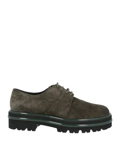 Pons Quintana Woman Lace-up Shoes Military Green Size 10 Leather
