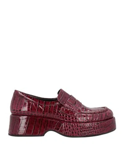 Pons Quintana Woman Loafers Plum Size 6 Leather In Burgundy