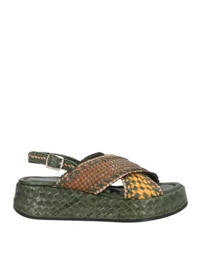 Pons Quintana Woman Sandals Dark Green Size 7 Leather In Multi