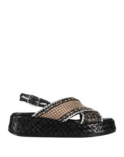 Pons Quintana Woman Sandals Khaki Size 6 Leather In Black