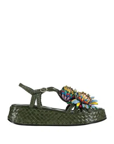 Pons Quintana Woman Sandals Military Green Size 8 Leather