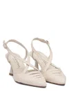 Pons Quintana Pointed Toe Woven Leather Slingback Heeled Shoes In Beige
