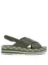 Pons Quintana Woven Leather Platform Sandals With Adjustable Buckle In Green