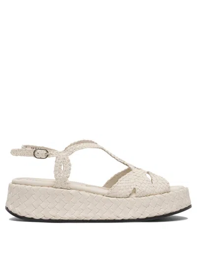 Pons Quintana Woven Leather Platform Sandals With Crisscross Design In Gray