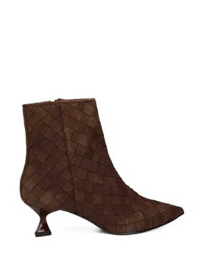 Pons Quintana Woven Suede Ankle Boots In Brown