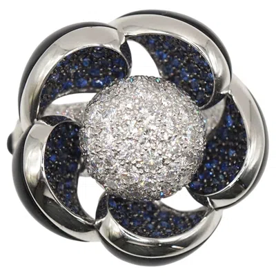Pre-owned Ponte Vecchio Diamond Sapphire Camellia K18 White Gold Cocktail Ring