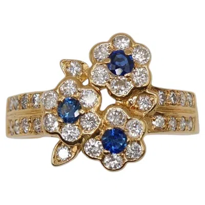 Pre-owned Ponte Vecchio K18 Gold Sapphire Diamond Double Floral Cluster Ring In Blue