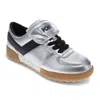 Pony Mens Linebacker Metallic Genuine Leather Premium Lace Up Athletic Sneaker Shoe In Silver/black