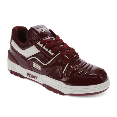 Pony Mens M100 Low Patent Genuine Leather Premium Lace Up Athletic Sneaker Shoe In Red