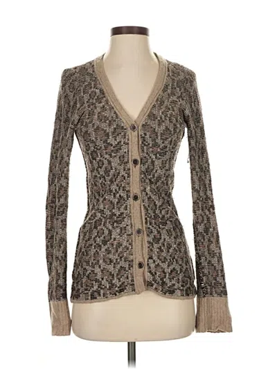 Pre-owned Poof Long Sleeve Top Brown Plunge Neckline Tops