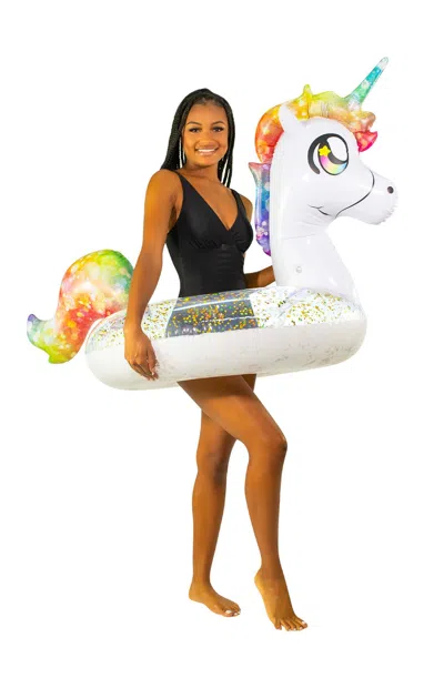 Poolcandy Inflatable 40" Glitter Unicorn Pool Tube In Black