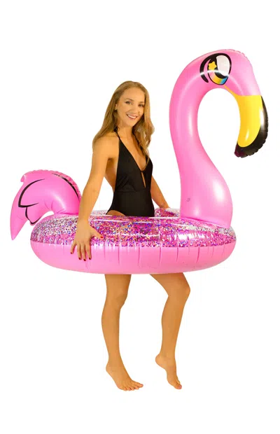 Poolcandy Inflatable 42" Jumbo Glitter Flamingo Pool Tube In Multi