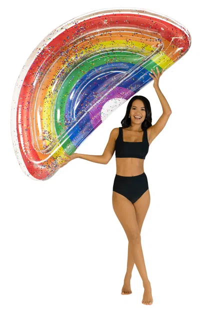 Poolcandy Inflatable Rainbow Glitter Half Island Pool Float In Multi