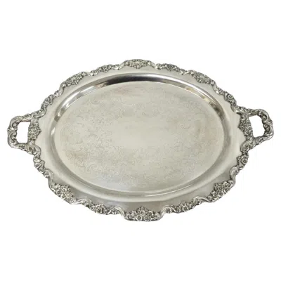 Pre-owned Poole Silver Co. Vintage Poole 400 Lancaster Rose Oval Silver Plated Bar Serving Platter Tray In Red