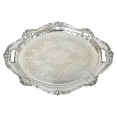 Pre-owned Poole Silver Co. Vintage Poole 400 Lancaster Rose Silver Plated Bar Serving Platter Tray On Feet In Red