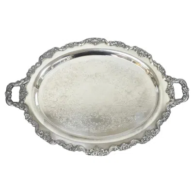Pre-owned Poole Silver Co. Vintage Poole 400 Lancaster Rose Silver Plated Bar Serving Platter Tray On Feet In Red