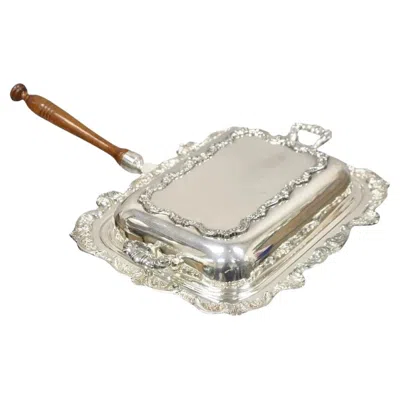 Pre-owned Poole Silver Co. Vintage Poole Silver Co Victorian Silver Plated Serving Platter W/ Wooden Handle In Sand