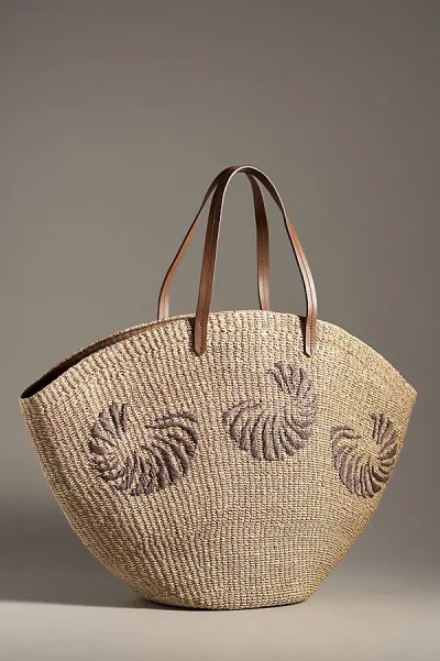 Poolside Anna Embroidered Woven Tote In Beige