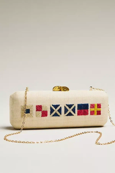 Poolside Boat Flag Embroidered Clutch In White
