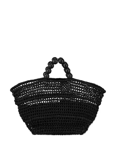 Poolside Comporta Beaded Tote Bag In Black