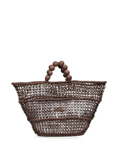 Poolside Comporta Beaded-handle Tote Bag In Brown