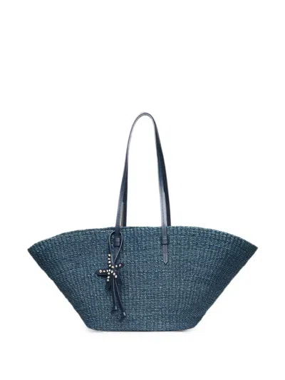 Poolside East West Charm Tote Bag In Blue