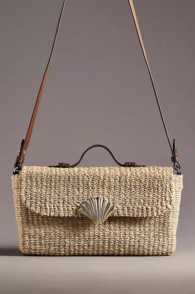 Poolside Harper Shell Straw Bag In Beige