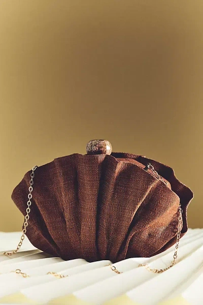 Poolside Origami Scallop Straw Clutch In Brown