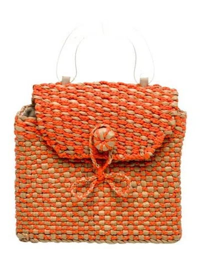 Pre-owned Poolside Raffia Top Handle Bag In Orange