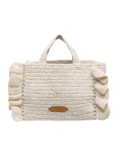 Pre-owned Poolside Raffia Tote In Neutrals