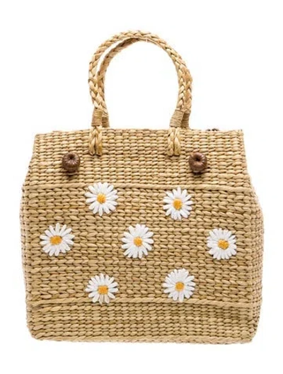 Pre-owned Poolside Straw Top Handle Bag In Neutral