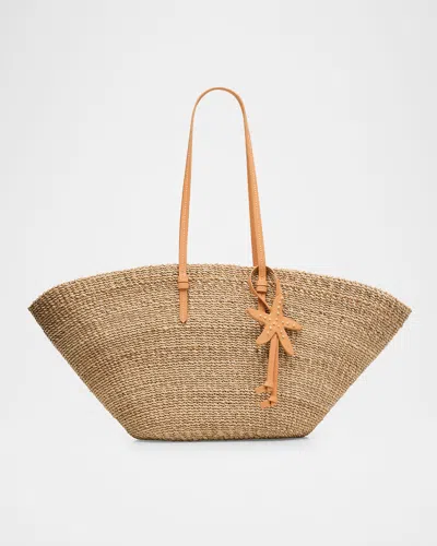 Poolside The Charm Crochet Straw Tote Bag In Natural