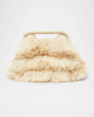 Poolside The Flamands Mini Fringe Raffia Top-handle Bag In Natural