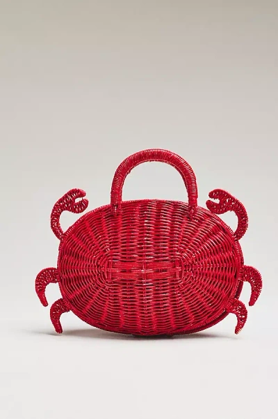 Poolside The July Crab Rattan Hand Bag In Red