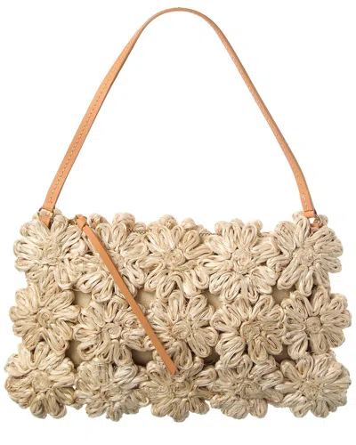Poolside The Ravello Floral Mini Straw Pouch In Brown