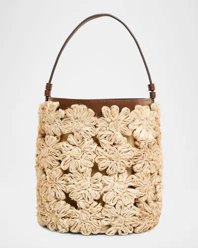 Poolside The Ravello Floral Straw Bucket Bag In Natural