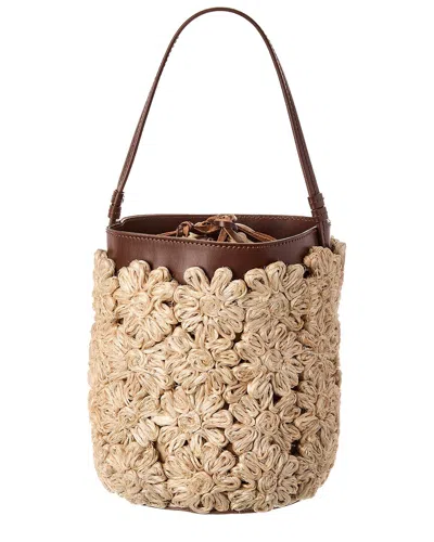 Poolside The Ravello Floral Straw Bucket Bag In White