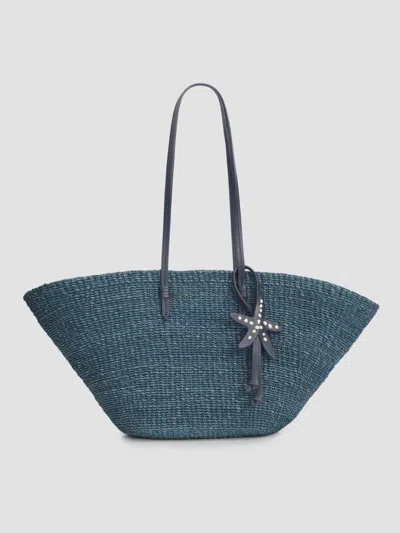 Poolside Women's Summer 2026 The East West Charm Straw Tote Bag In Blue