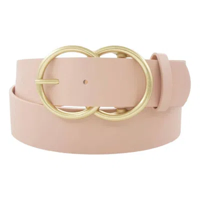 Pop Confetti Women's Wide Vegan Leather Double Ring Belt In Blush Worn Gold In Pink