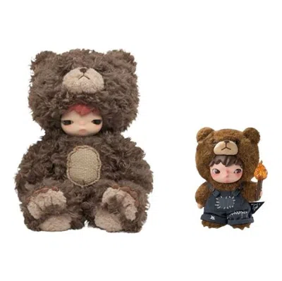 Pop Mart Hirono Living Wild Fight For Joy + Bear Plush Doll Set In Brown
