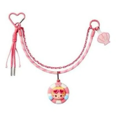 Pop Mart Pop Bean Island Vacation Series Multi-functional Lanyard 'skullpanda Summer Heartbeat' In Pink