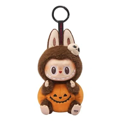 Pop Mart The Monsters Labubu Happy Halloween Party Series Sitting Pumpkin Pendant In Brown