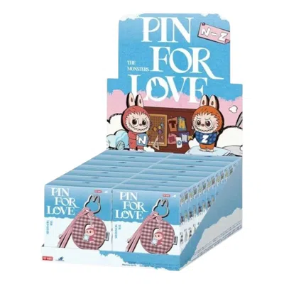 Pop Mart The Monsters Labubu Pin For Love Letter Pendant Sealed Case (n-z) (14 Blind Boxes) In Blue